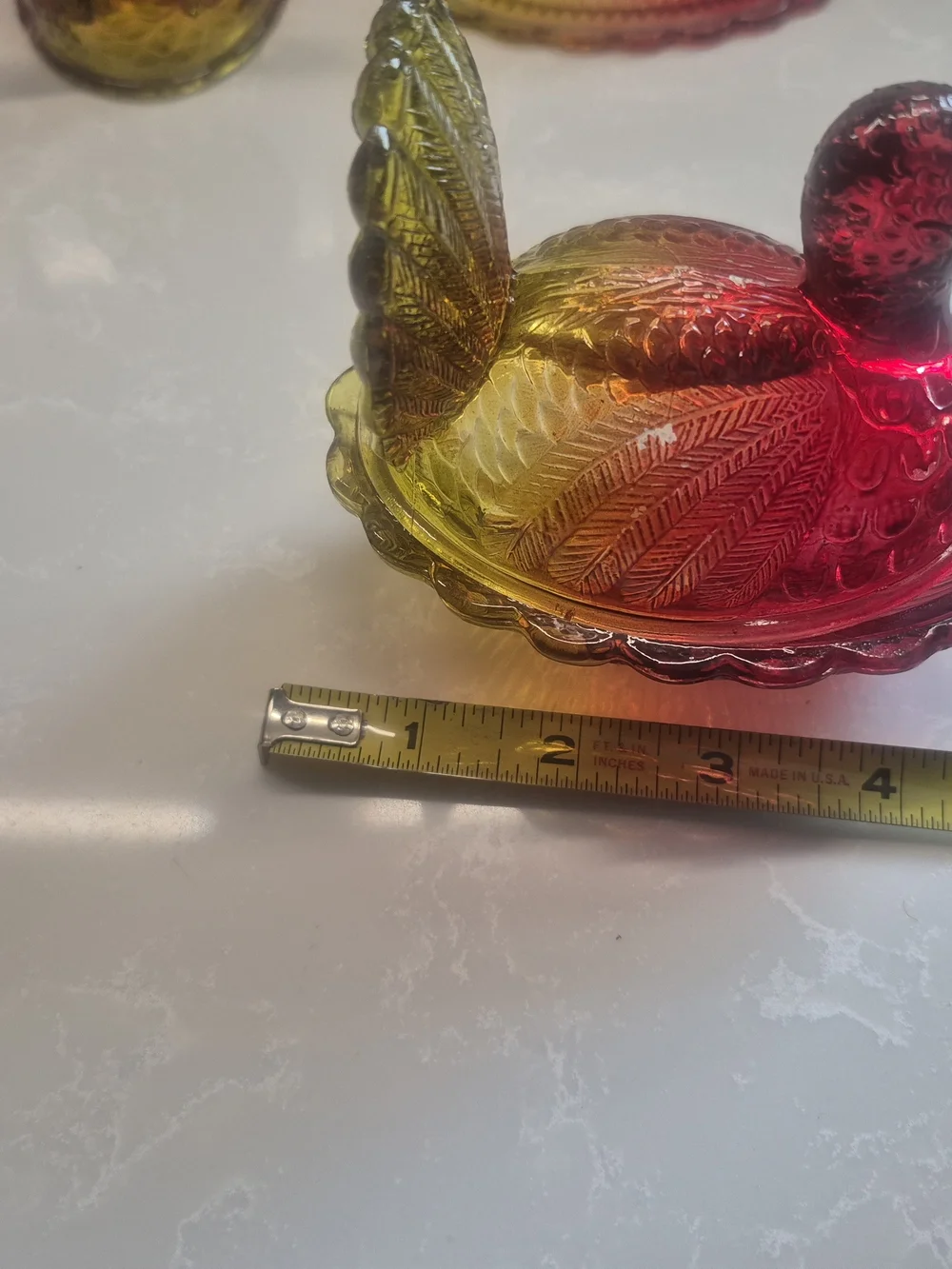 Hen On Basket Glass Candy Dish and Tray in Yellow-Red Ombre